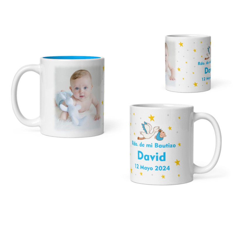 Taza niño bautizo con nombre y foto