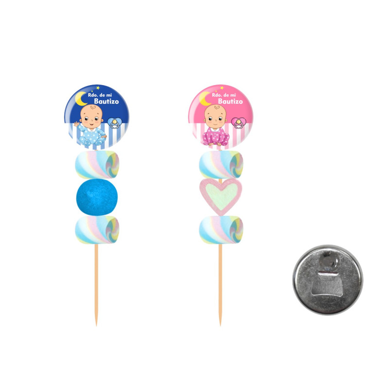 Brocheta de golosinas con abridor imán Bautizo 58MM (Aprox. 50 g)