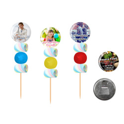 Brocheta de golosinas con abridor imán Personalizada 58MM