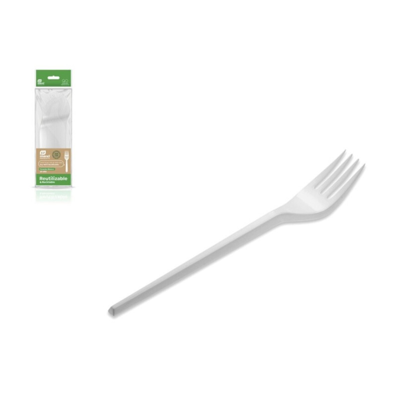 Tenedor de plástico 16,5 cm. PS blanco (20 uds.)