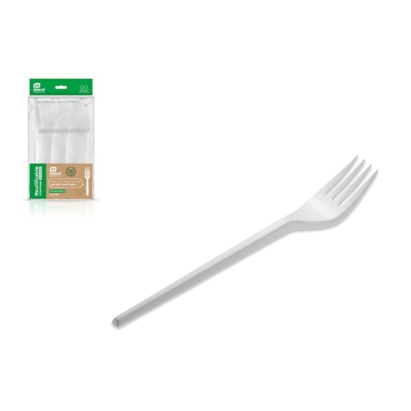 Tenedor de plástico 16,5 cm. PS blanco (100 uds.)