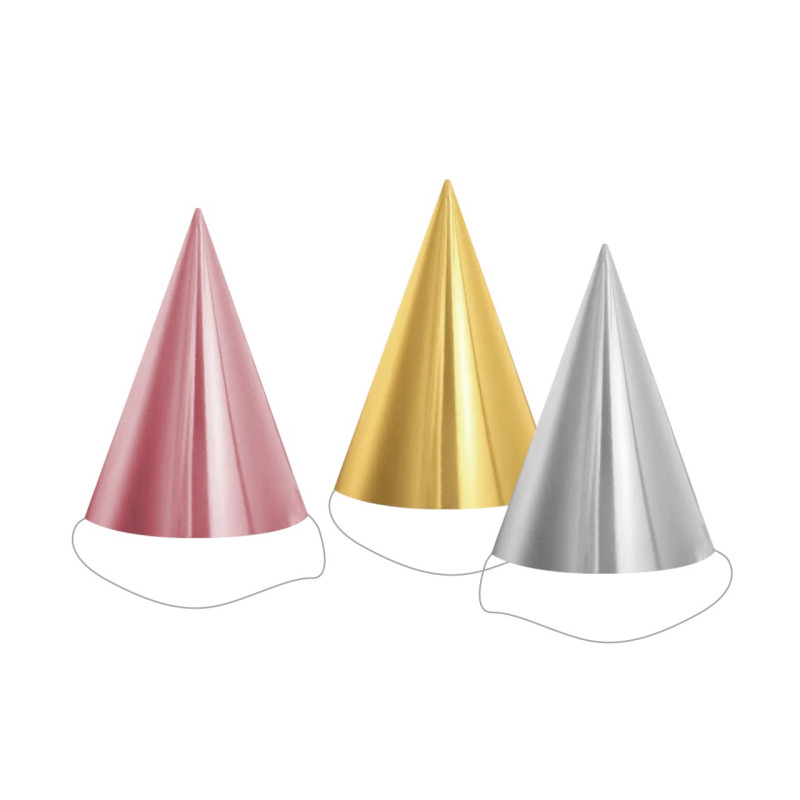 Sombrero cono metalizado de cartón  15 cm. (12 uds.)