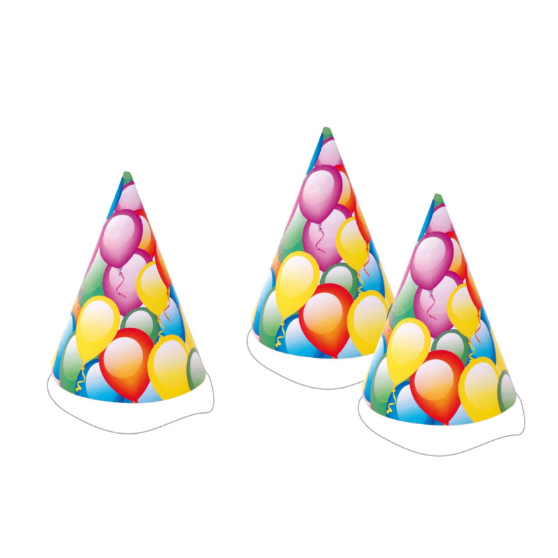 Sombrero cono globos de cartón  16 cm. (6 uds.)