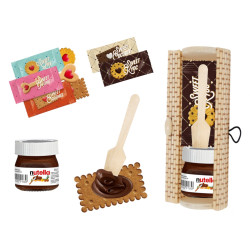 Bote mini nutella (25 g) + galleta + cucharita + caja madera
