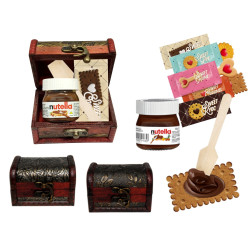 Bote mini nutella (25 g) + galleta + cucharita + baúl de madera