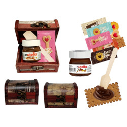 Bote mini nutella (25 g) + galleta + cucharita + baúl de madera