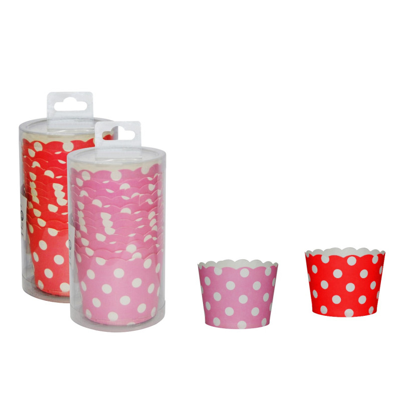 Moldes rosas con lunares 4,7 x 6 cm. (12 uds.)