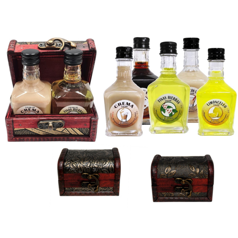 2 Licores toscana (5 cl.) + baúl de madera clásico (8086)*