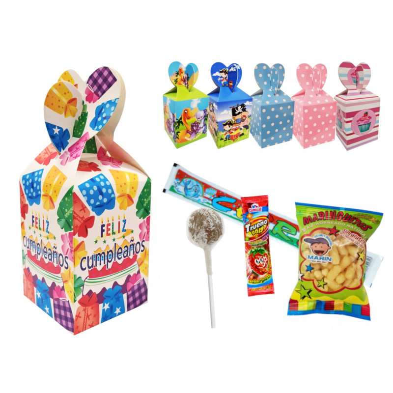 Caja de regalos cumpleaños con golosinas