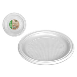 Platos de plástico 25 cm. Ø PS reutilizable blanco (50 uds.)
