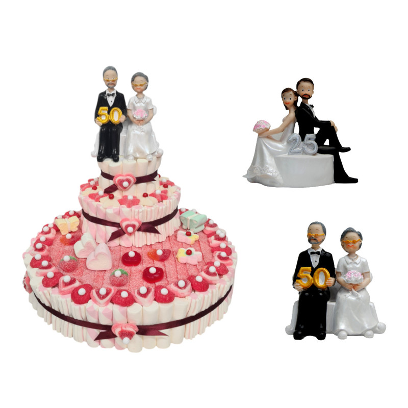 Tarta de golosinas figura aniversarios 3 bases (Aprox. 2000 g)