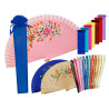 Abanico de madera color con flores  (23 cm.) + bolsa tul (9971)
