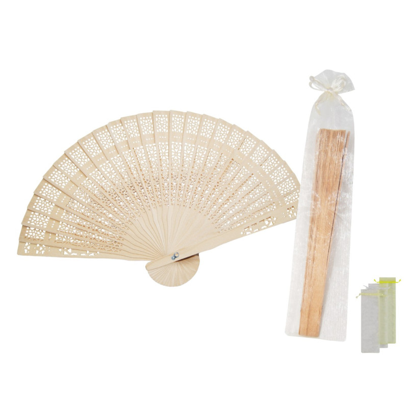 Abanico de madera  (19 cm.) + bolsa de tul (8531)*