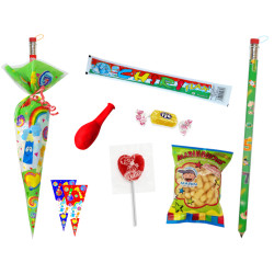 Bolsa cono con golosinas + lápiz jumbo (20 x 40 cm.)