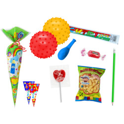 Bolsa cono con golosinas + pelota (20 x 40 cm.)