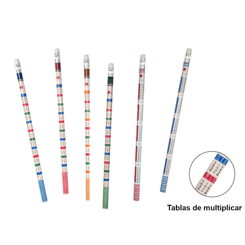 Lápiz tablas de multiplicar con goma (19 cm.)