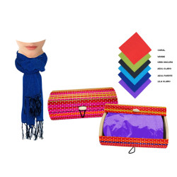 Pañuelo liso bambula con flecos (220x40 cm.) + caja de madera (8517)*