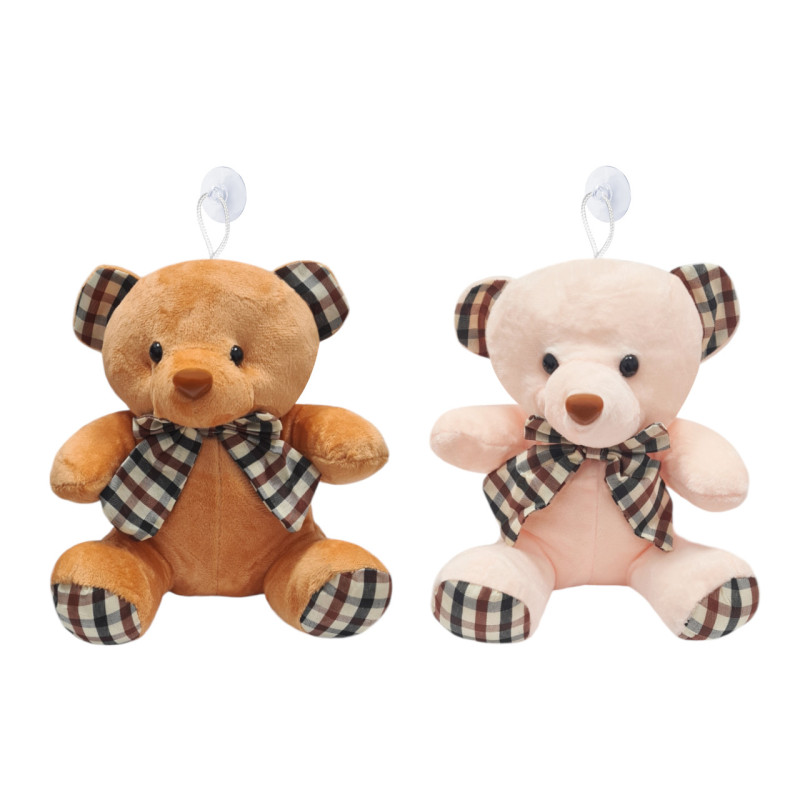 Peluche oso cuadros con ventosa (H: 18 cm.)