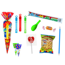 Bolsa cono con golosinas + mini pompero (20 x 40 cm.)