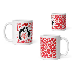 Taza corazones con pareja de novios globo