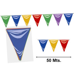 Guirnalda bandera triangulo multicolor de plástico (50 mts.)