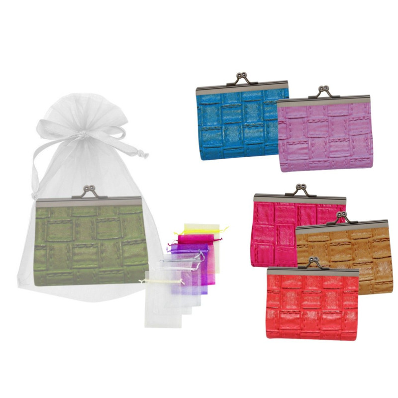 Monedero de piel click relieve (8,5x7,5 cm.) + bolsa de tul (8943)*