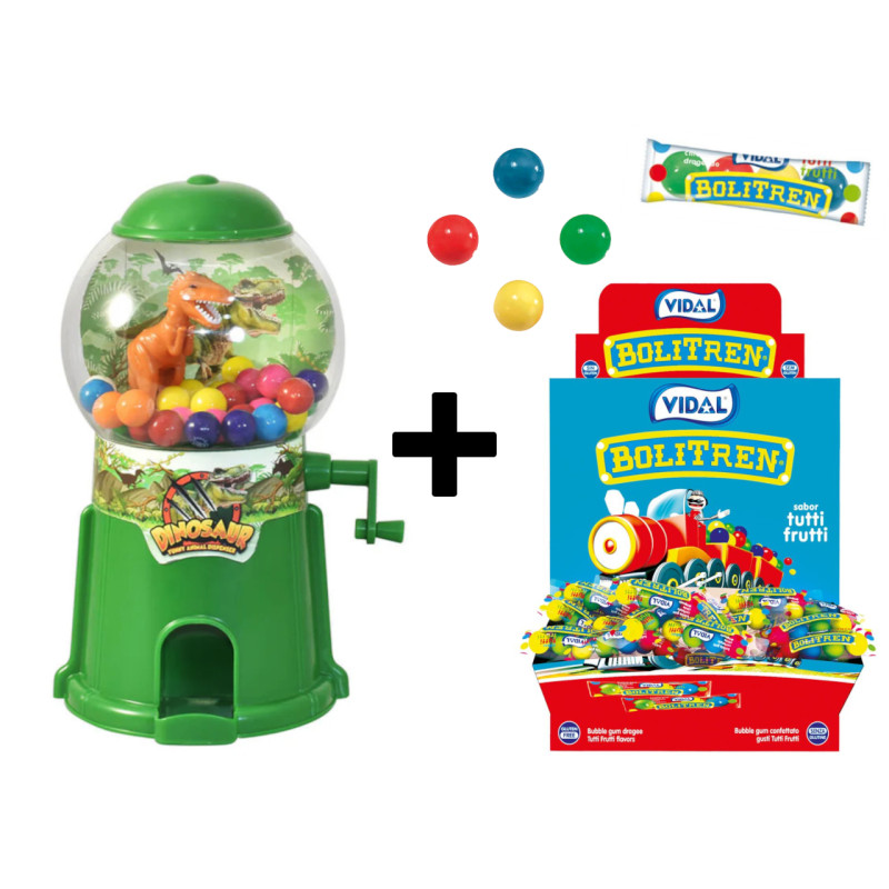 Pack Chicletera Dinosaurio + Bolitren Chicles (200 unds.)