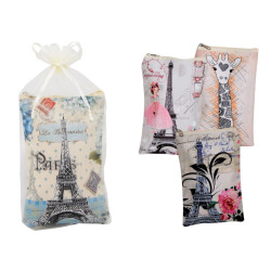 Bolso multiusos con cremallera dibujos / ciudades (11,5 x 18 cm.) + bolsa de tul (8945)*
