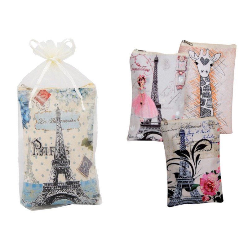 Bolso multiusos con cremallera dibujos / ciudades (11,5 x 18 cm.) + bolsa de tul (8945)*