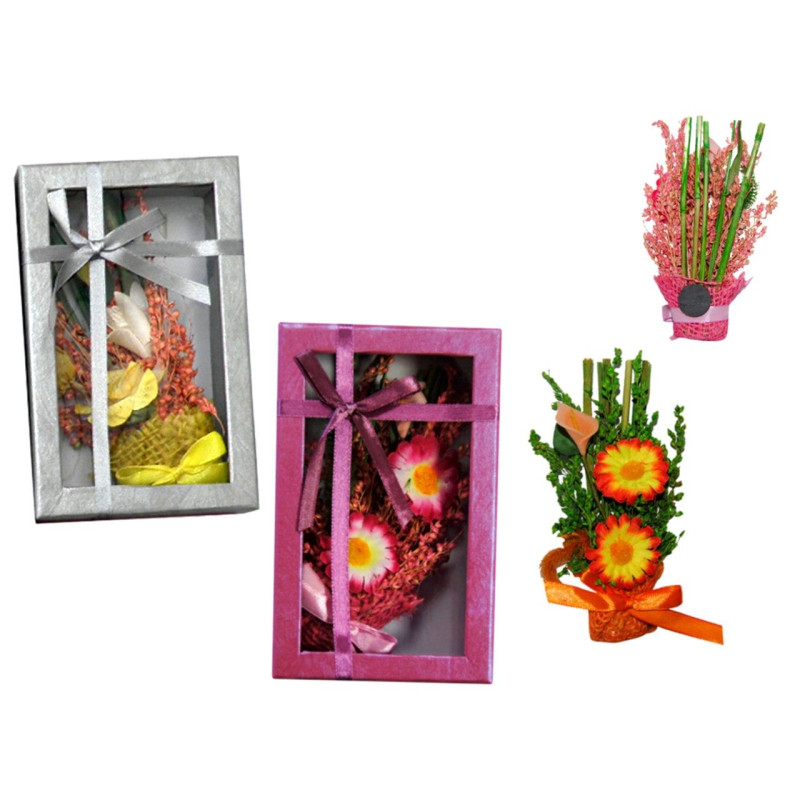 Flores con imán en caja con lazo (9x14,5 cm.)