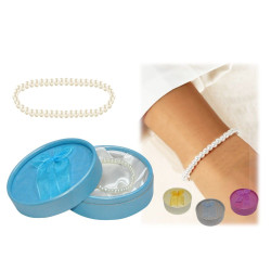 Pulsera 46 perlas blancas + caja con lazo (8515)*