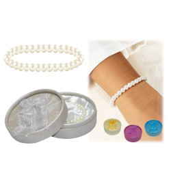 Pulsera 32 perlas blancas + caja con lazo (8515)*