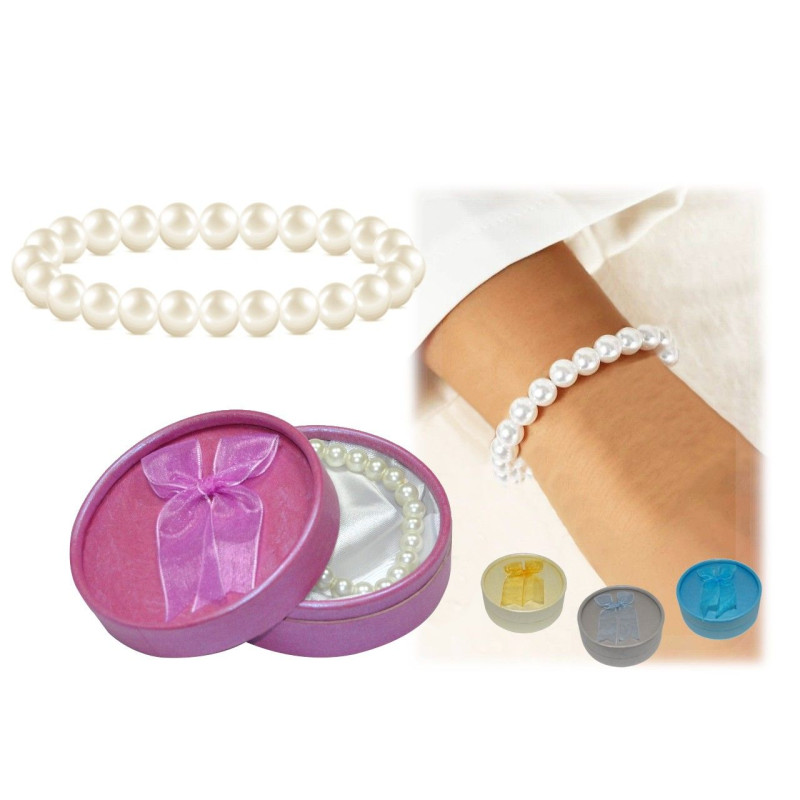 Pulsera 24 perlas blancas + caja con lazo (8515)*