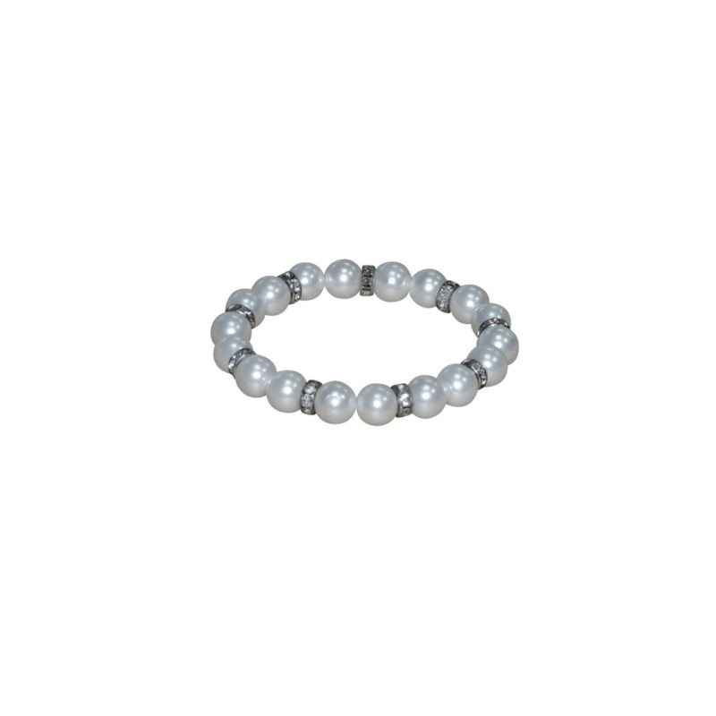 Pulsera de perlas blancas con brillantes