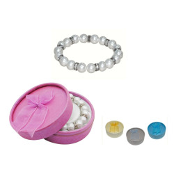 Pulsera de perlas blancas con brillantes + caja con lazo (8515)*
