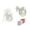Pulsera triple de perlas blancas con lazo + bolsa de tul (8942)*
