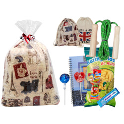 Mochila de tela ciudades con golosinas + comba