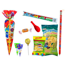 Bolsa cono con golosinas + lápiz jumbo (30 x 60 cm.)