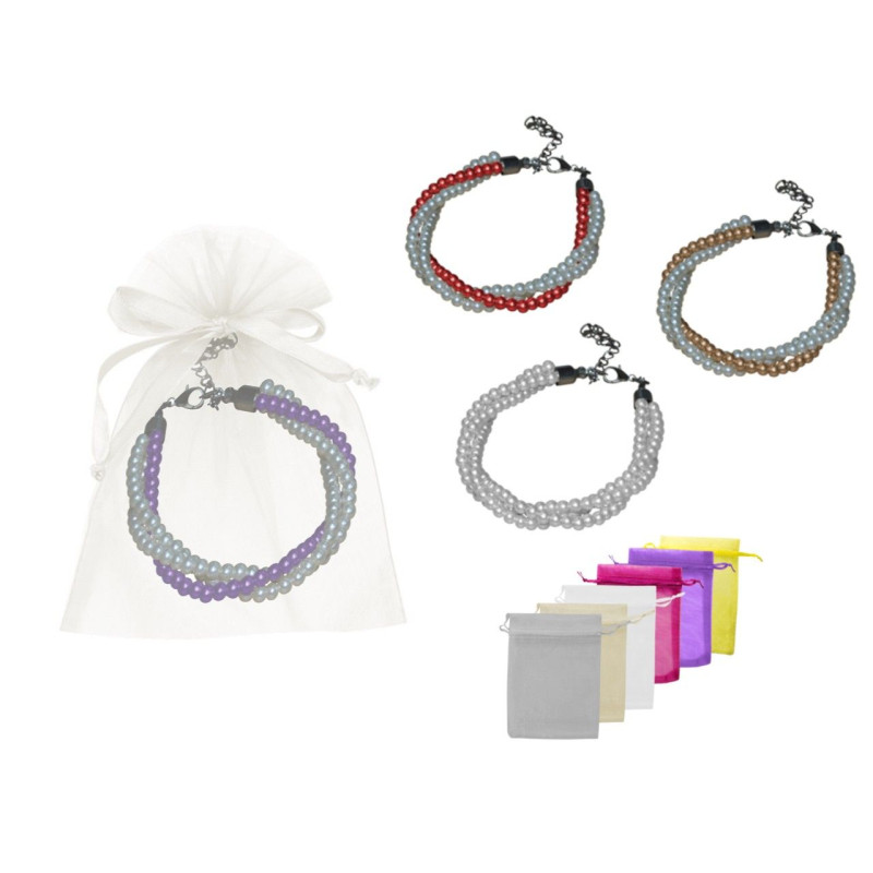 Pulsera triple de perlas blancas / colores + bolsa de tul (8942)*