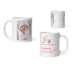 Taza niña bautizo con nombre y foto