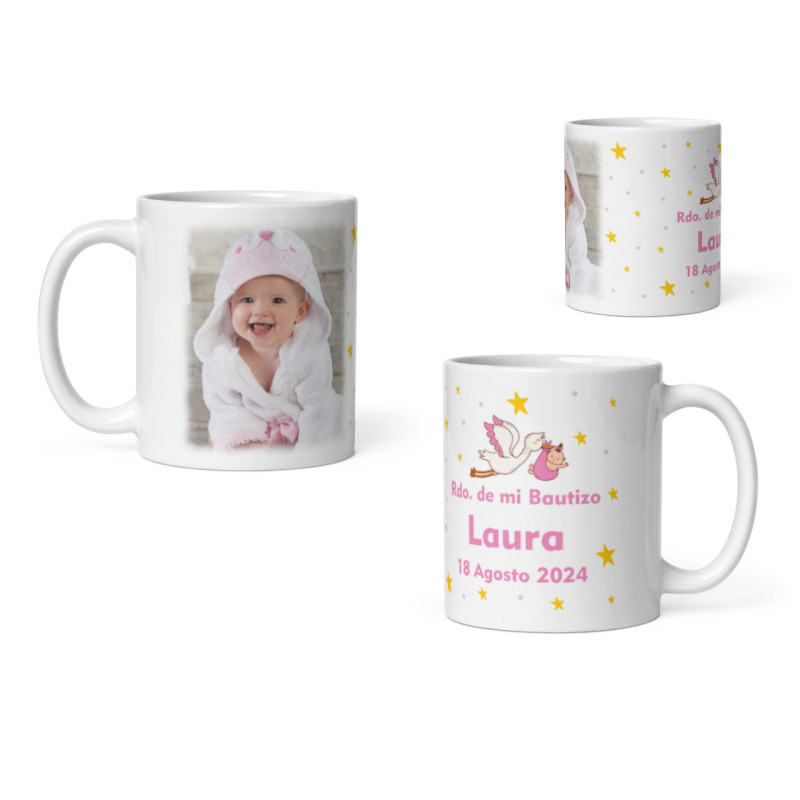 Taza niña bautizo con nombre y foto