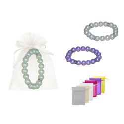 Pulsera de perlas blancas / colores con brillantes + bolsa de tul