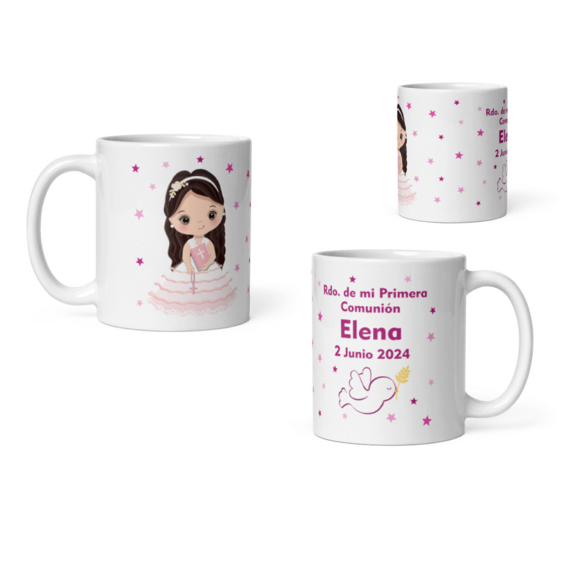 Taza niña comunión vestido con nombre
