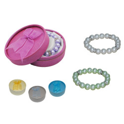 Pulsera de perlas blancas / colores con brillantes + caja con lazo