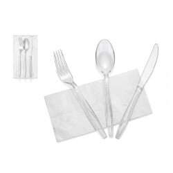 Set cubiertos de plástico con servilleta PS transparente