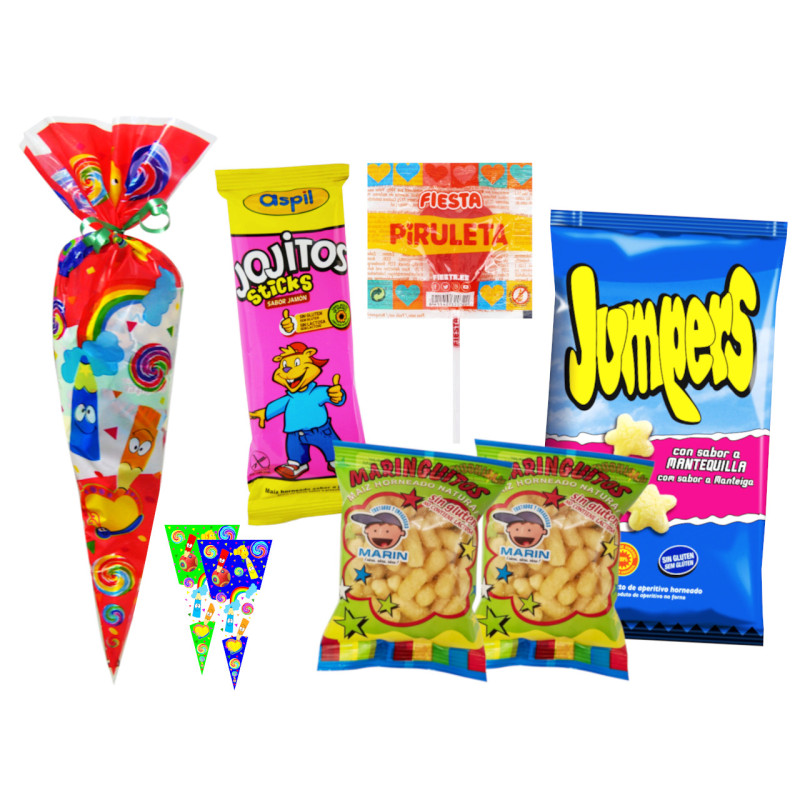 Bolsa cono con golosinas infantil (30 x 60 cm.)