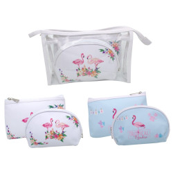 Conjunto neceser flamencos 3 piezas (17x13 cm.-19x13 cm.-23x14,5 cm.)
