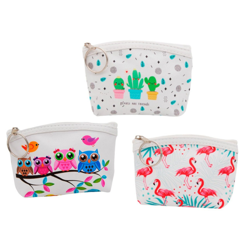 Monedero con cremallera buhos-flamencos-cactus (13x8,5 cm)