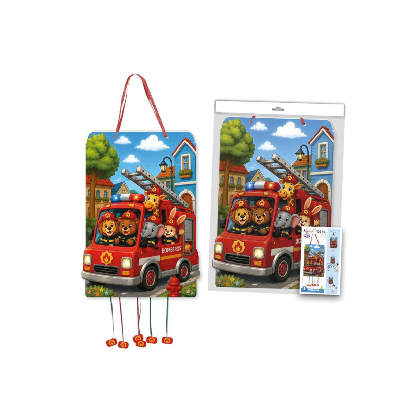 Piñata Cumpleaños Animales Bomberos 30 x 47 cm.