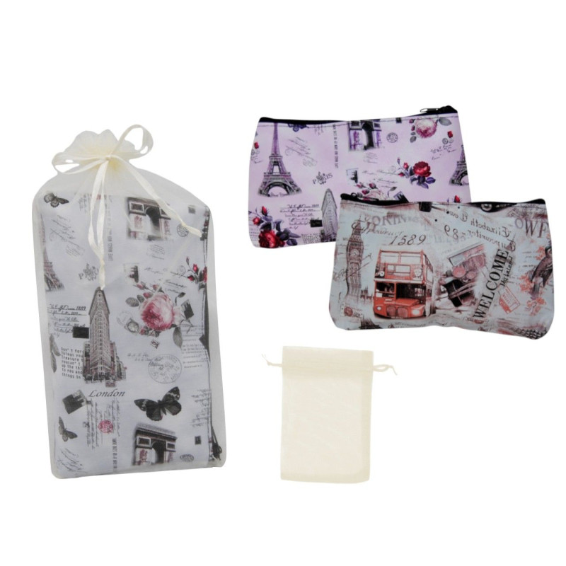 Neceser con cremallera ciudades (18x11 cm.) + bolsa de tul (8945)*